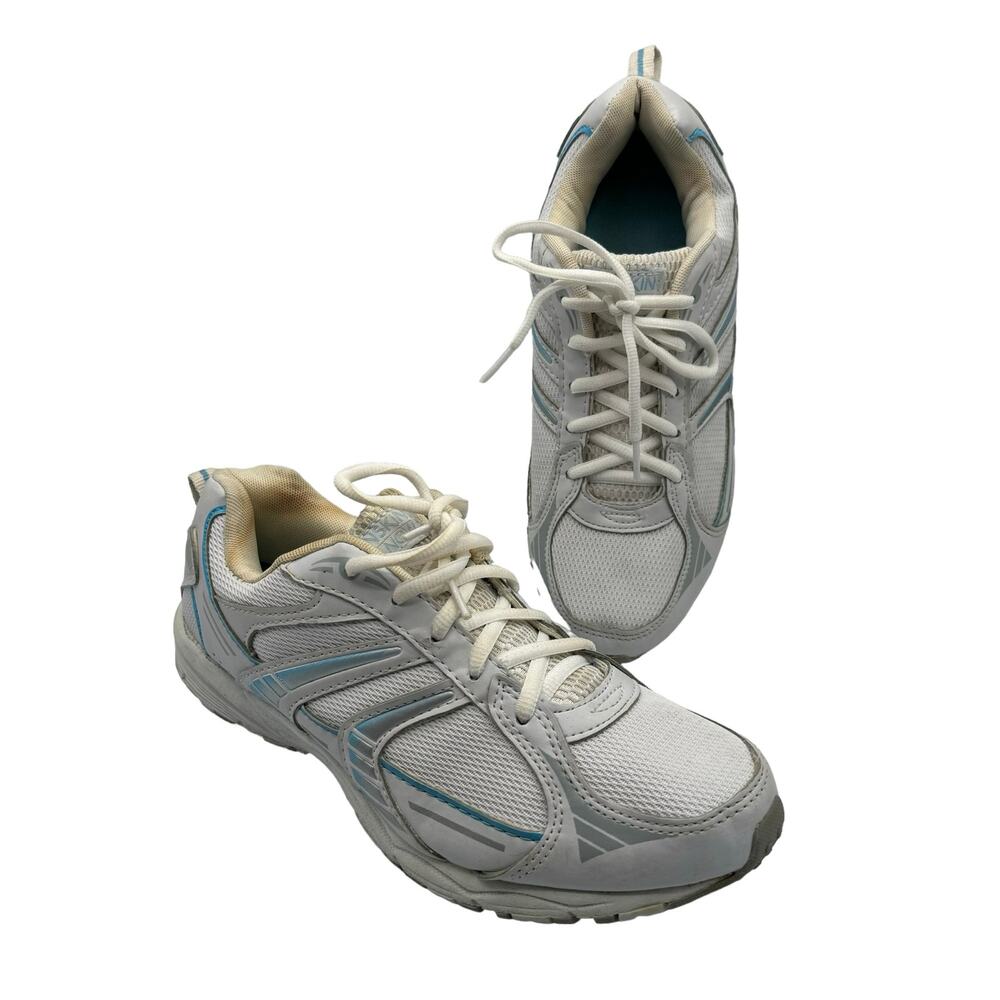 Danskin Now Men's White Blue Lace Up Mesh Low Top Walking Running Shoes Size 10